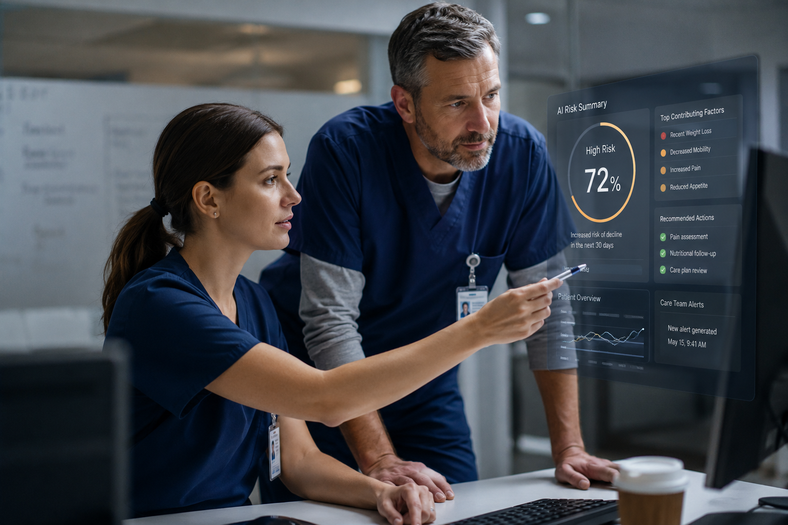 Healthcare professionals analyzing AI risk data.