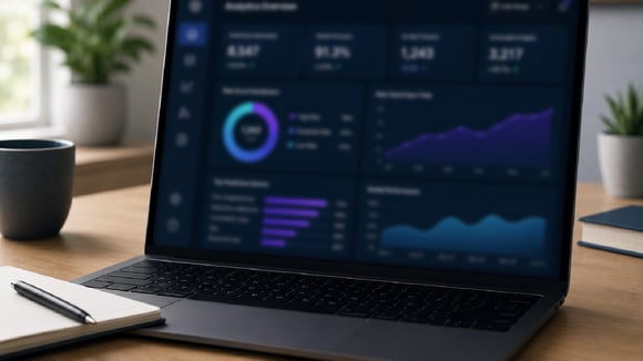 Laptop with analytics dashboard.