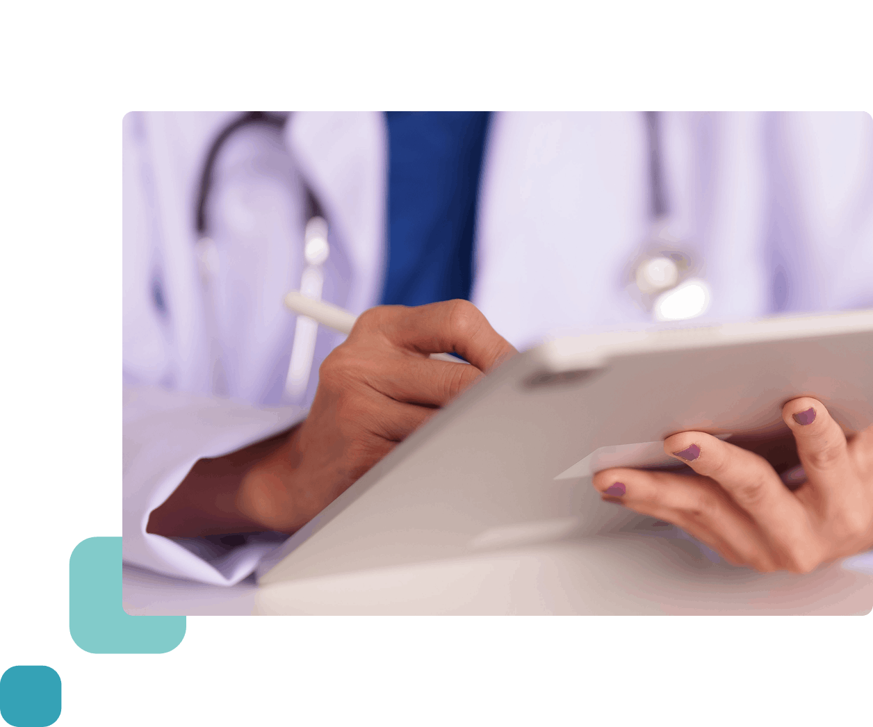 Close up of female nurse writing on tablet